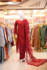 3-PC Stitcehd Print & Embroidered Sadabahar With Plazo Trouser | P-15